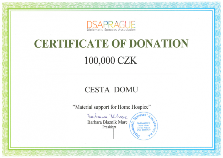 Dar Diplomatic Spouses Association pro Cestu domů